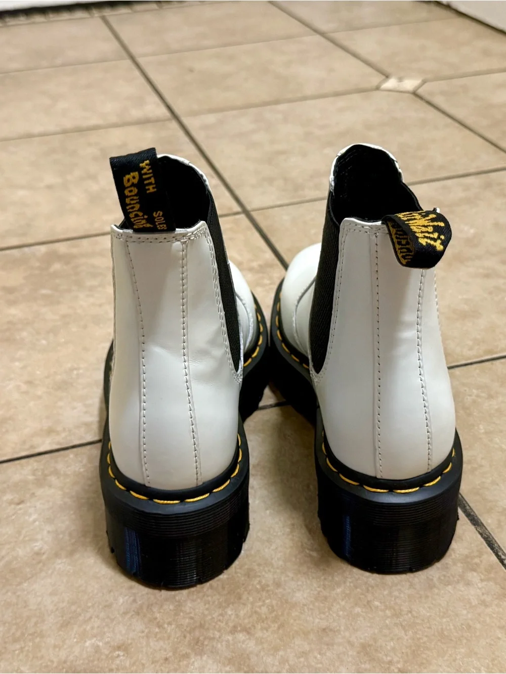 Women’s White Chelsea Boots with Chunky Sole